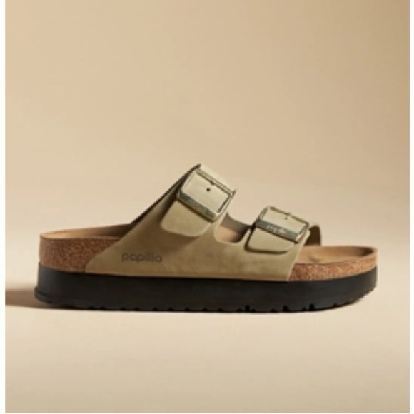 Birkenstock Shoes - Birkenstock Papillio Olive Green Two-Strap Platform Sandals